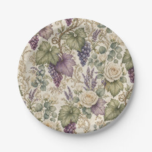 Plato De Papel Uvas Antiguas, Lavanda y Rosas Blancas