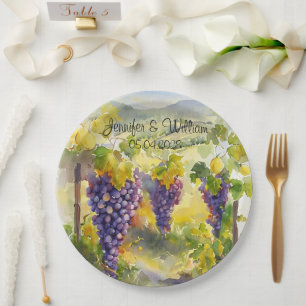 Plato De Papel Uvas de viñedo rústico limones Italia boda  