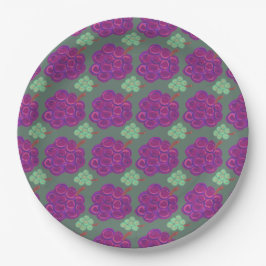 Plato De Papel Uvas Moradas y Verdes