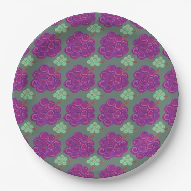 Plato De Papel Uvas Moradas y Verdes (Anverso)