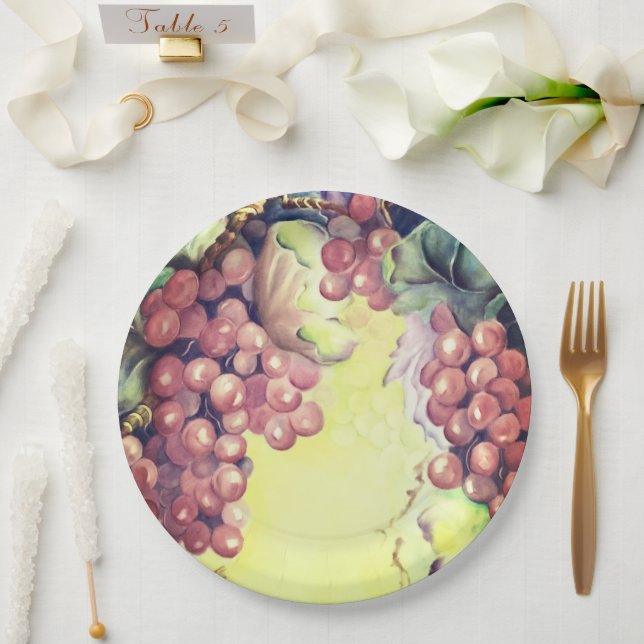 Plato De Papel Uvas rojas toscanas para celebraciones del vino (Boda)