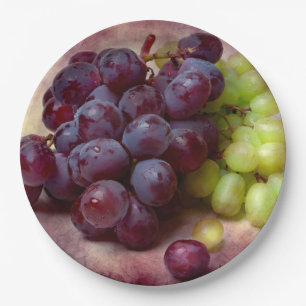 Plato De Papel Uvas Rojas Y Verdes