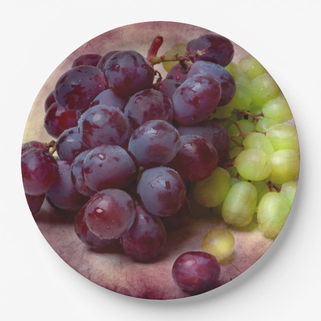 Plato De Papel Uvas Rojas Y Verdes (Anverso)