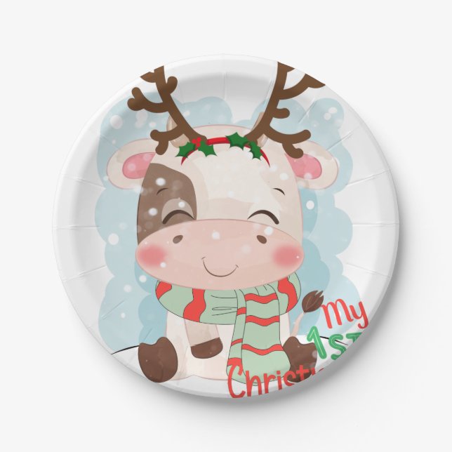 Plato De Papel Vaca a mis primeros Navidades (Anverso)