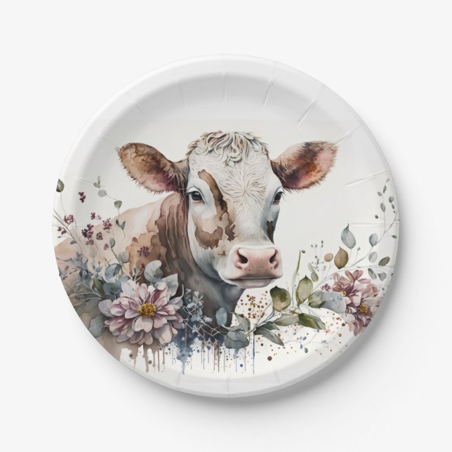 Plato De Papel Vaca acuarela En Flores Silvestres (Anverso)