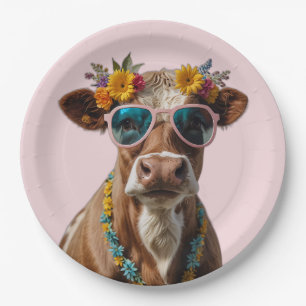 Plato De Papel Vaca Alegre Con Gafas De Sol