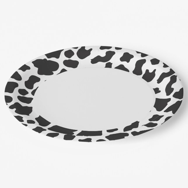Plato De Papel Vaca Blanca Y Negra (Angular)