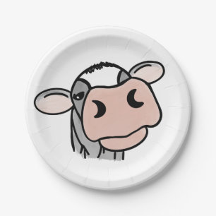 Plato De Papel vaca de dibujos animados negro blanco rosa beso gr