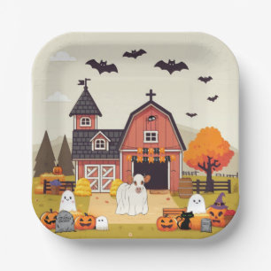 Plato De Papel Vaca de granja y Halloween linda