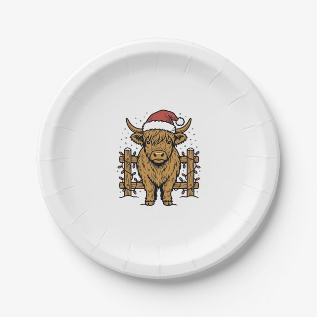 Plato De Papel Vaca de las Tierras Altas de Navidad Sombrero de S (Anverso)