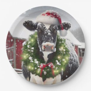 Plato De Papel Vaca navidad con guirnalda