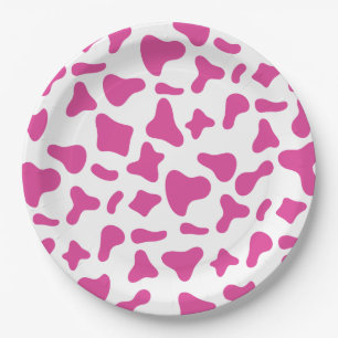 Plato De Papel Vaca rosada de rodeo imprime cumpleaños occidental