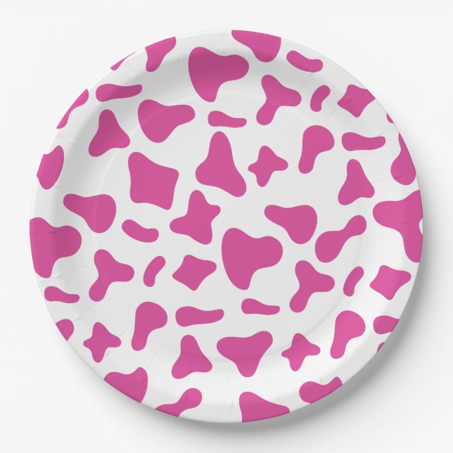 Plato De Papel Vaca rosada de rodeo imprime cumpleaños occidental (Anverso)