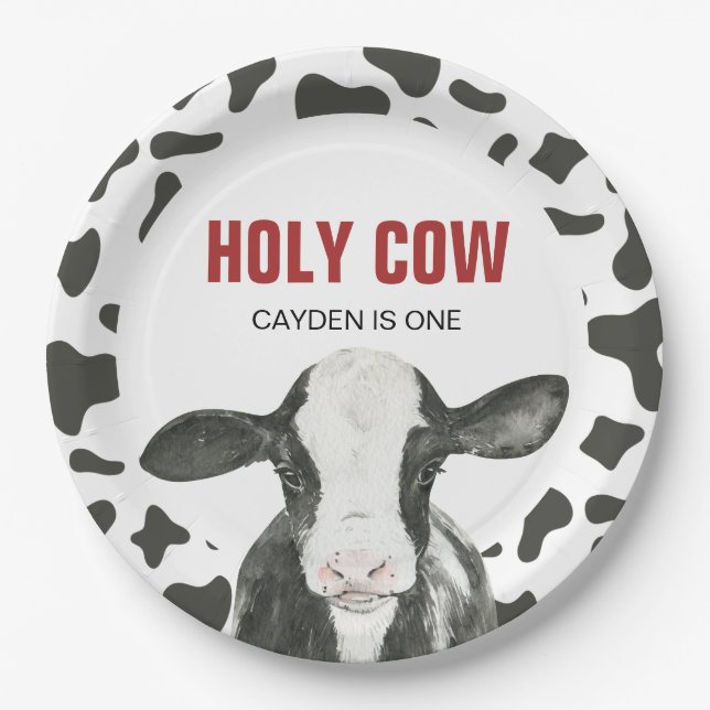 Plato De Papel Vaca Sagrada Cumpleaños de una vaca estampada (Anverso)