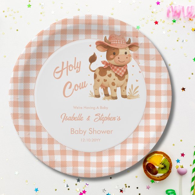 Plato De Papel Vaca sagrada Estamos teniendo un bebé rústico vest (Subido por el creador)