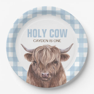Plato De Papel Vaca Santa Soy una plancha azul de papel de cumple