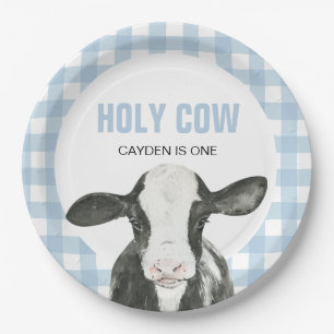 Plato De Papel Vaca Santa Soy una plancha azul de papel de cumple