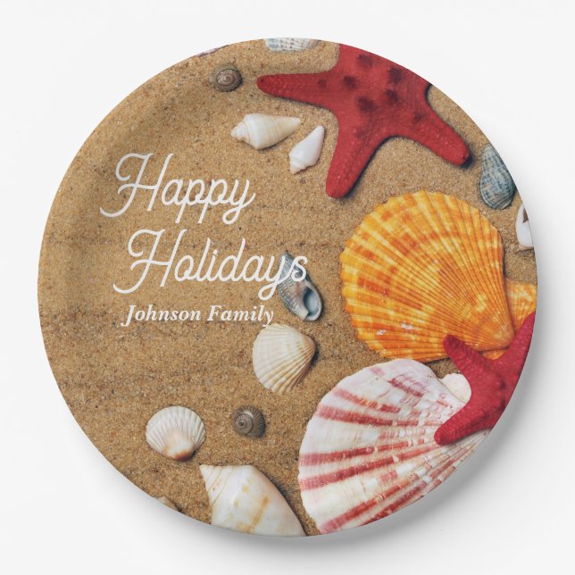 Plato De Papel Vacaciones costeras marinas tropicales en el océan (Anverso)