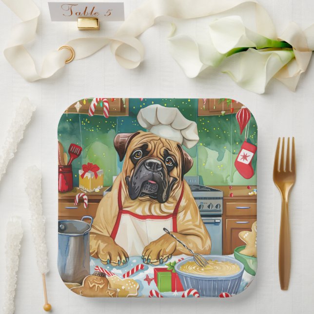 Plato De Papel Vacaciones de Bullmastiff: Navidades festivos (Boda)
