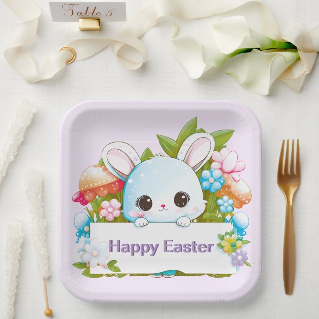 Plato De Papel Vacaciones de conejo de Pascua (Boda)