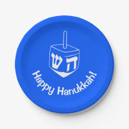 Plato De Papel Vacaciones de Hanukkah Dreidel Blue White