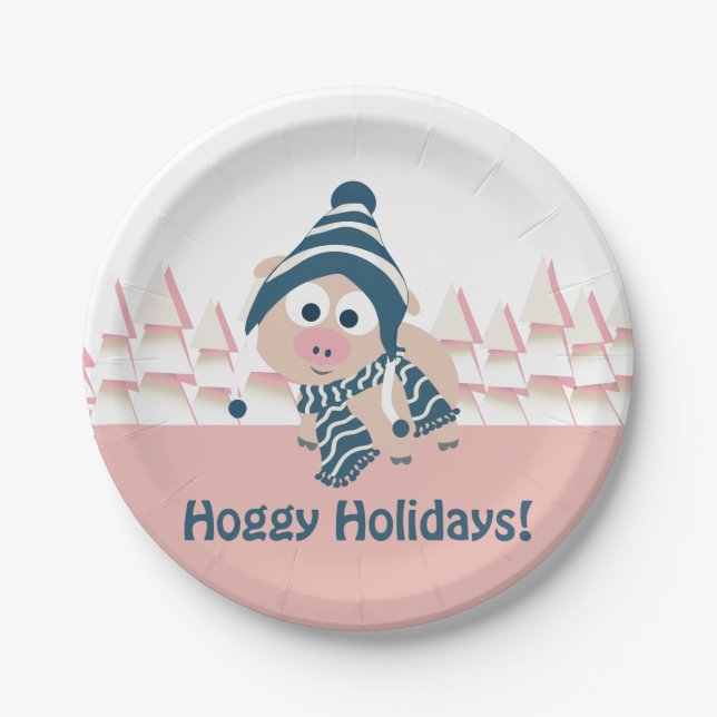 Plato De Papel ¡Vacaciones de Hoggy! Cute Winter Pig (Anverso)