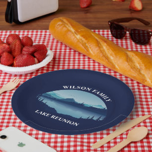 Plato De Papel Vacaciones de lagos azules familiares personalizad