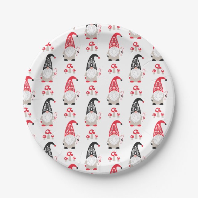 Plato De Papel Vacaciones de Navidades de Gnome Cute (Anverso)