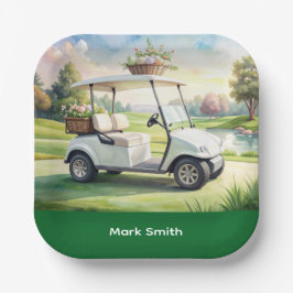 Plato De Papel Vacaciones de Pascua de golf con carrito de golf y