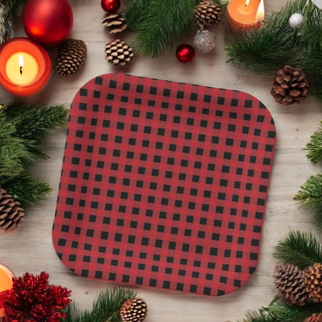 Plato De Papel Vacaciones de Red Buffalo Plaid (Subido por el creador)