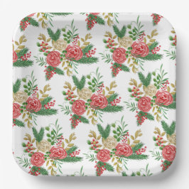Plato De Papel Vacaciones de Rosas de acuarela