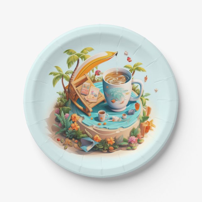 Plato De Papel Vacaciones en la playa (Anverso)