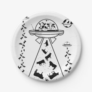 Plato De Papel Vacas en una nave espacial OVNI