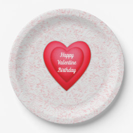 Plato De Papel Valentine Birthday Fancy Red Hearts Personalizado