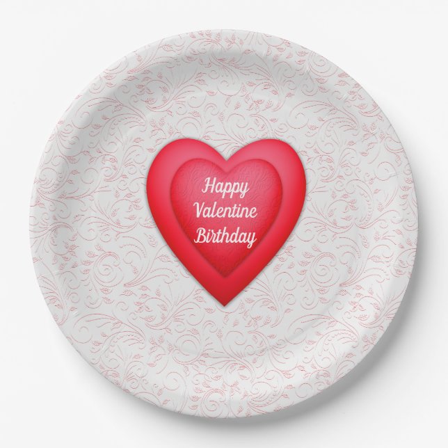 Plato De Papel Valentine Birthday Fancy Red Hearts Personalizado (Anverso)