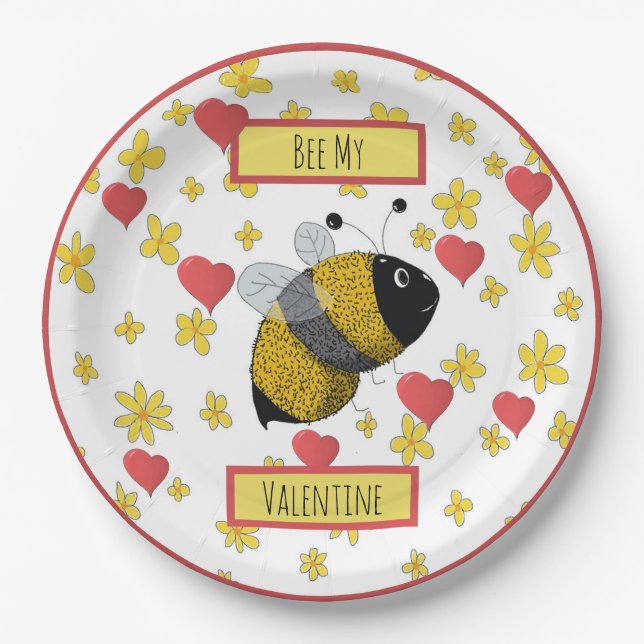 Plato De Papel Valentine Bumblebee | Bee My Valentine (Anverso)