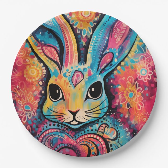 Plato De Papel Valentine Bunny Positive vibes corazones (Anverso)