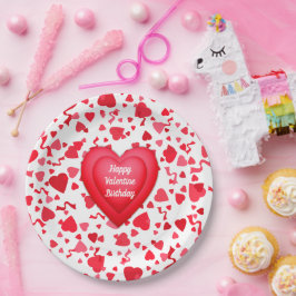 Plato De Papel Valentine Cumpleaños Red Confetti Heart Personaliz