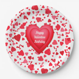 Plato De Papel Valentine Cumpleaños Red Confetti Heart Personaliz