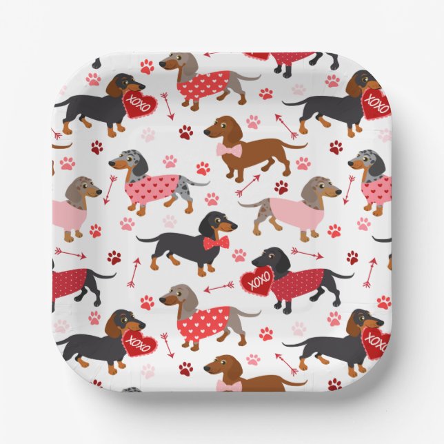 Plato De Papel Valentine Dachshund (Anverso)