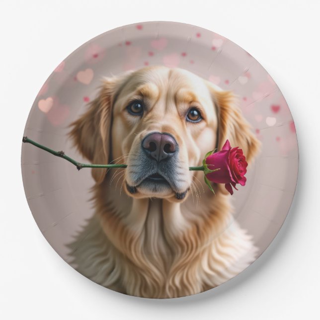Plato De Papel Valentine Golden Retriever (Anverso)