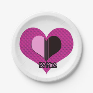 Plato De Papel Valentine Heart Pink and Black Be Mine