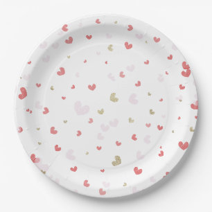 Plato De Papel Valentine Hearts Red Pink & Gold Fiesta