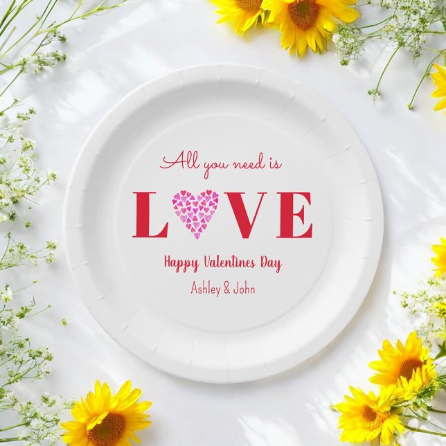 Plato De Papel Valentine Love Script Red White (Subido por el creador)