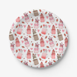 Plato De Papel Valentine Milkshakes Candy Hearts Love Pattern