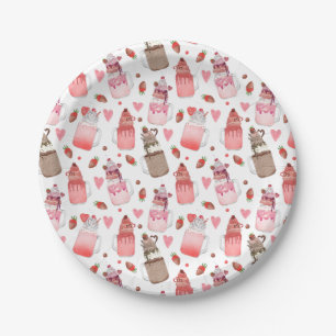 Plato De Papel Valentine Milkshakes Candy Hearts Love Pattern