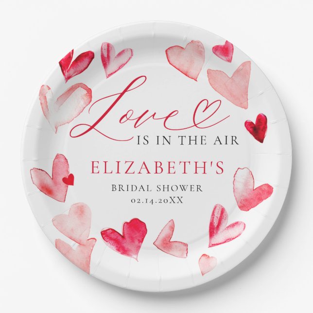 Plato De Papel Valentine Modern Whimsical Hearts Bridal Shower (Anverso)