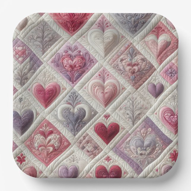 Plato De Papel Valentine Quilted Heart Design (Anverso)