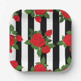 Plato De Papel valentine vertical stripes red roses romantic