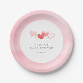 Plato De Papel Valentine Watercolor Hearts Chica Baby Shower